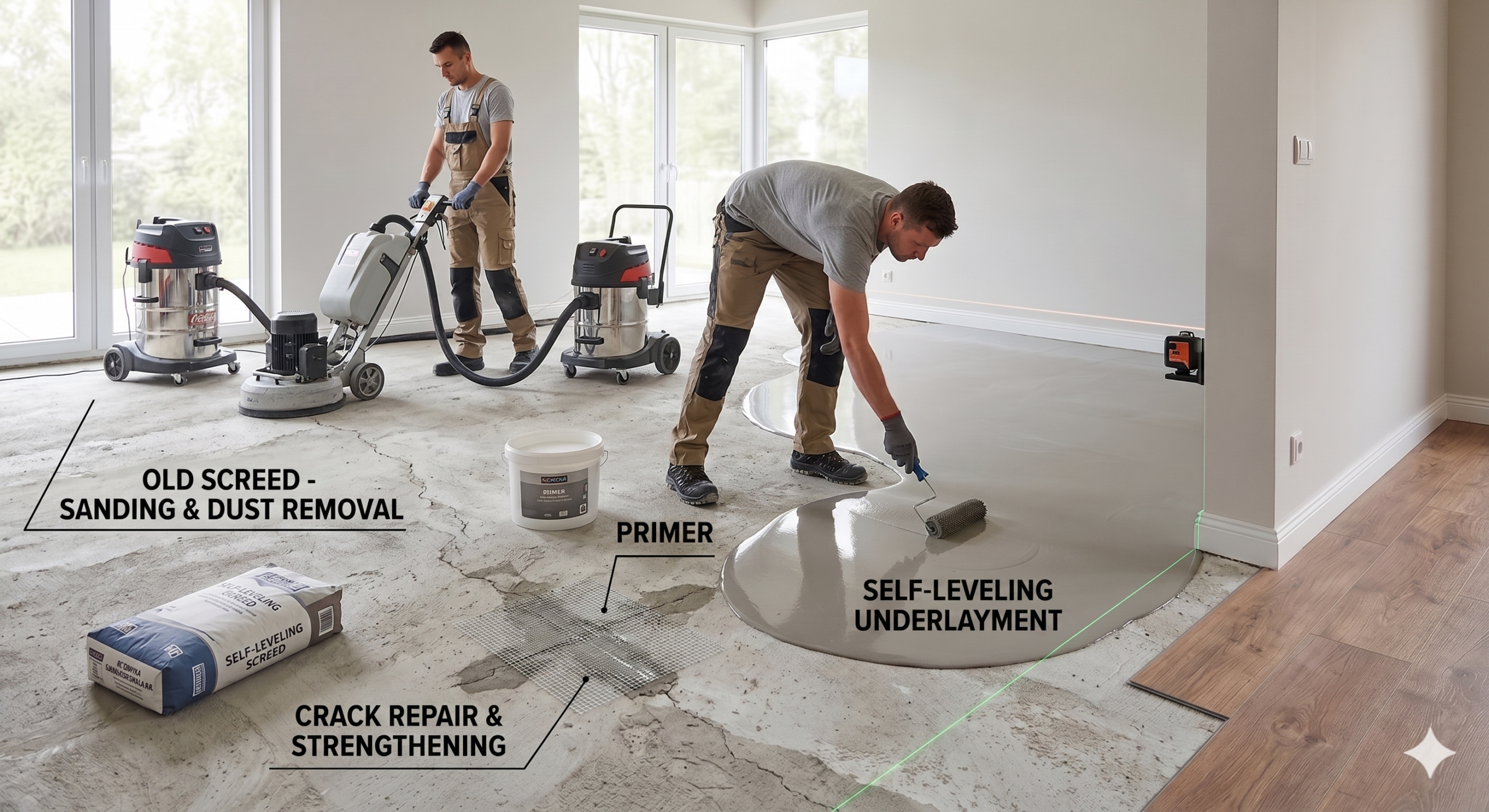 Self-leveling screeds and subfloor preparation by VinylFloor