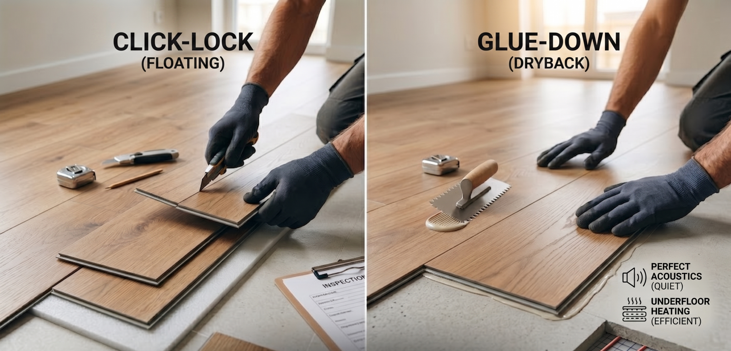 Vergleich der Verlegung von Vinylpaneelen: Klick-System vs. Verkleben