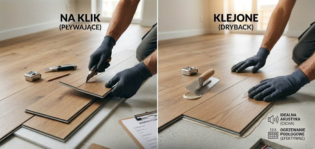 Porównanie montażu paneli winylowych: Click-Lock vs Glue-Down
